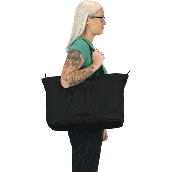 Unisex Black Durable Daily Tote with Spacious Main, Front Drop Pocket, Padded Bo - Picture 6 of 7